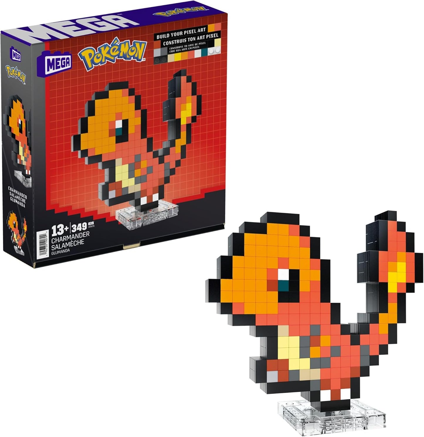 MEGA Conjunto de construção de bonecos de ação Pokémon, Eevee com 323 peças e estilo pixel retrô, para decoração de mesa ou parede, brinquedo de construção e exibição para colecionadores, HTH78