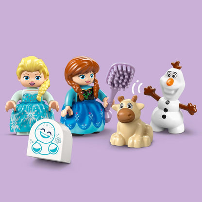LEGO DUPLO│Festa do Castelo de Frozen da Disney Anna e Elsa - Brinquedo Educativo com 5 Figuras, incluindo Olaf e o Bebê Sven, além de um Bloco de Luz - Presente para crianças de 2 anos ou mais, meninas e meninos - 10455