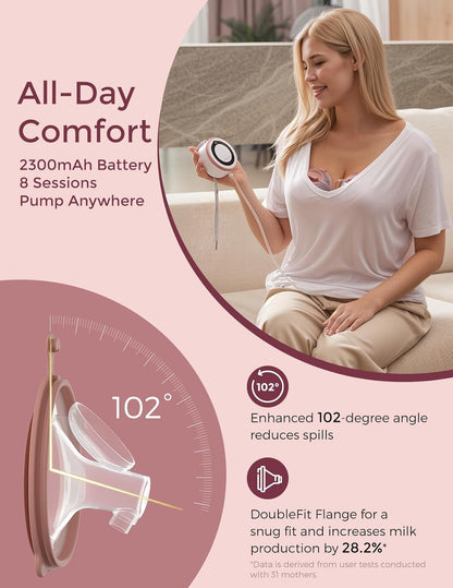 Momcozy Bomba tira-leite elétrica portátil V1 Pro, mãos livres, com sucção de 300 mmHg, 3 ritmos e 15 níveis, flange DoubleFit à prova de vazamentos e bateria de 2300 mAh.