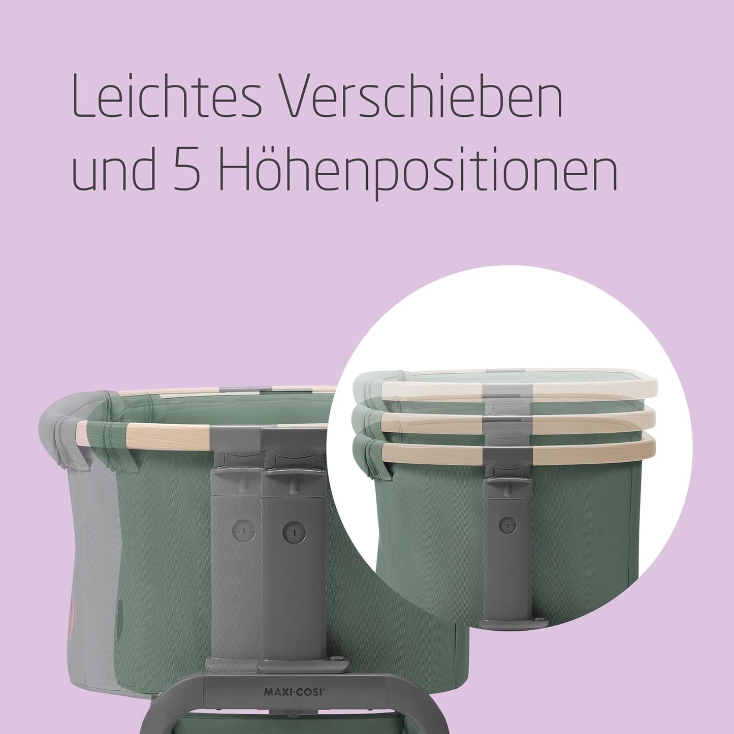 Maxi-Cosi Berço co-leito Iora, berço co-leito dobrável, 0-6 meses, 9 kg máx., 4 inclinações e 5 alturas, sistema deslizante, colchão confortável, cesto grande, fácil de transportar, além do verde