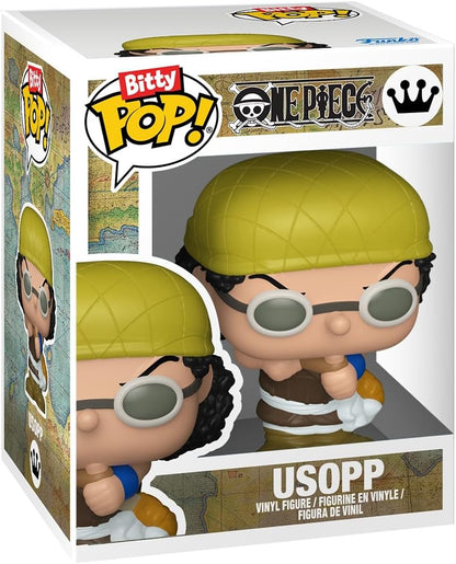 Funko Bitty Pop! One Piece - Usopp - Pacote com 4 - Probabilidade de 1/6 para uma variante rara de Chase e uma minifigura surpresa misteriosa - 2,2 cm (0,9 pol.) - Prateleira de exposição empilhável incluída