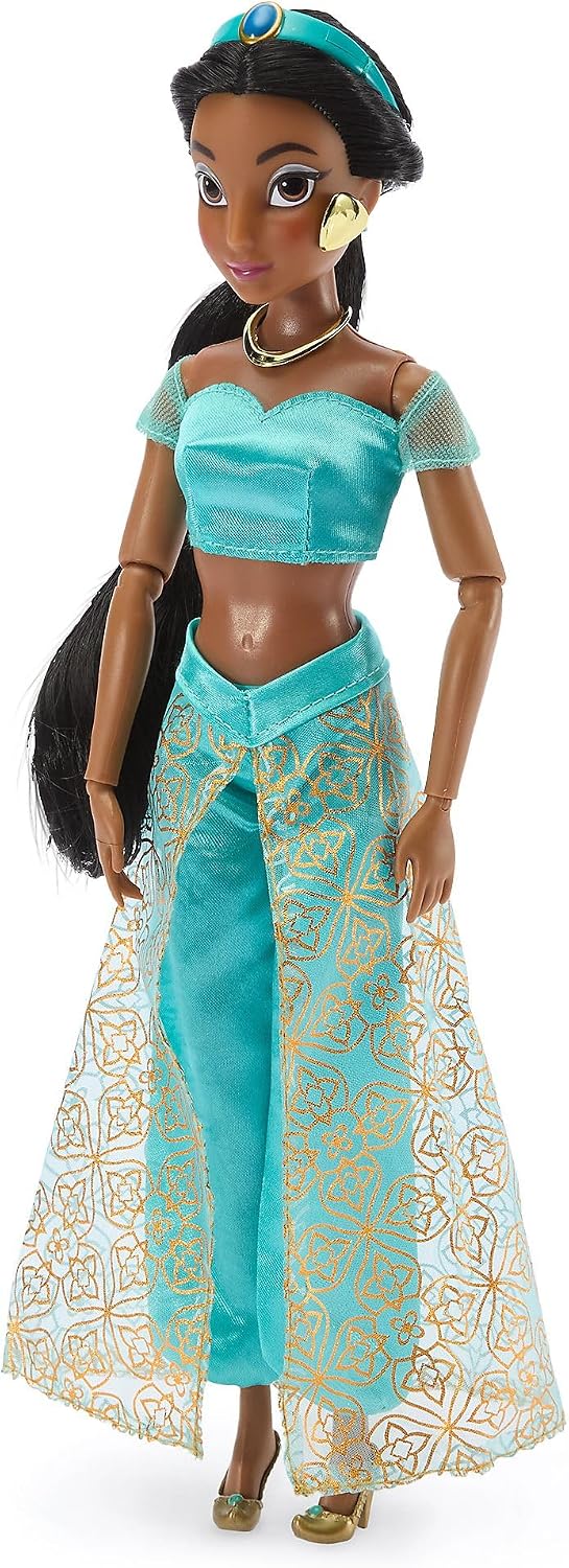 Disney Boneca Clássica Oficial da Princesa Jasmine da Store para Crianças, Aladdin, 30 cm, Brinquedo Totalmente Articulado com Traje Turquesa Icônico e Amigo Surpresa — Indicado para Maiores de 3 Anos
