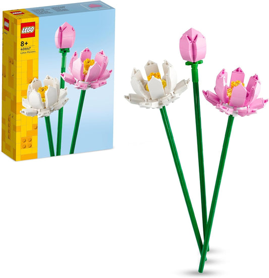 LEGO Conjunto de flores de lótus criador, kit de construção de buquê para meninas, meninos e fãs de flores, construa 3 flores artificiais para exibir em casa como decoração de quarto ou mesa, ideia de presente para o dia dos namorados 40647