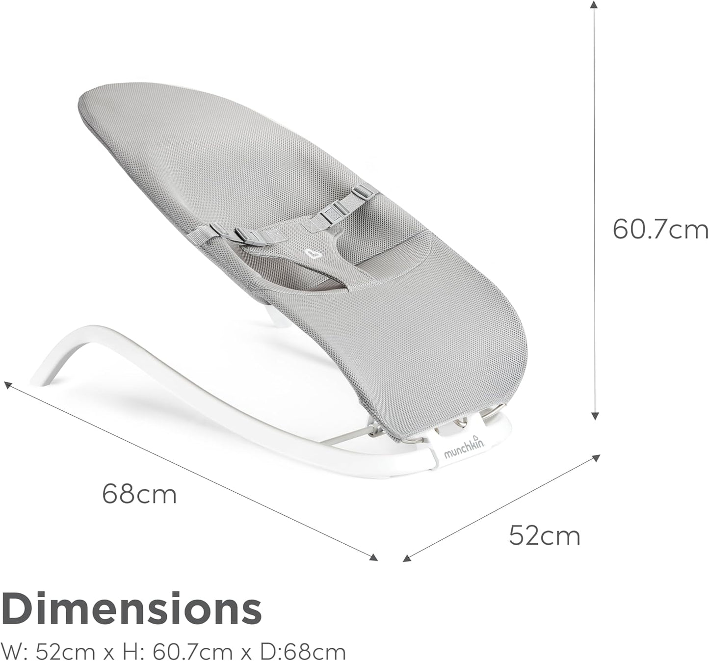 Munchkin 2 em 1 Spring Baby Bouncer Rocker - Balanço suave para bebês do nascimento aos 9 kg (20 lb). Balanço com 3 posições de reclinação, leve, dobrável para fácil armazenamento e transporte, cinza