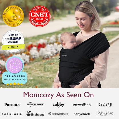 Momcozy Baby Wrap Carrier, cangurus para bebês fáceis de usar, cangurus leves para bebês com as mãos livres, cangurus ajustáveis para recém-nascidos e crianças de 3,6 a 16 kg, preto
