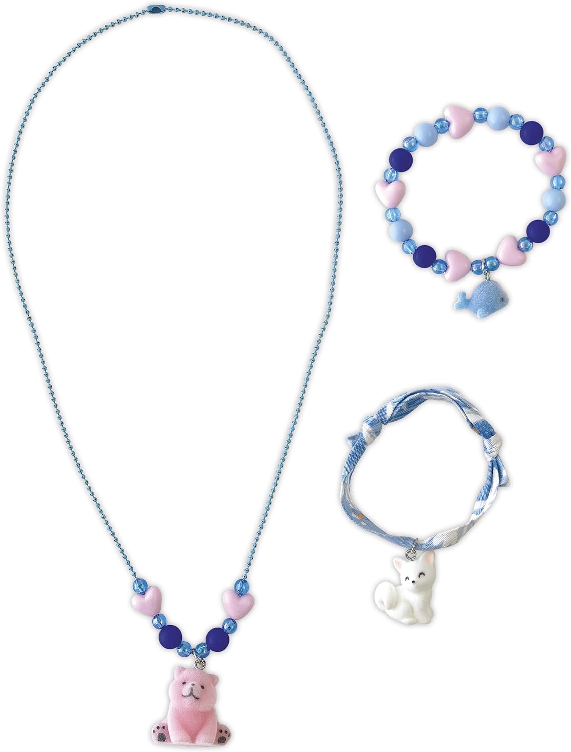 Janod - 3 Jewels to Create - Little Velvet Animals - 2 Bracelets + 1 Necklace - Creative Leisure Kit - Handmade Activity for Children - From 6 Years and Up - J09184