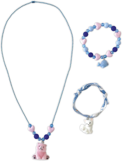 Janod - 3 Jewels to Create - Little Velvet Animals - 2 Bracelets + 1 Necklace - Creative Leisure Kit - Handmade Activity for Children - From 6 Years and Up - J09184