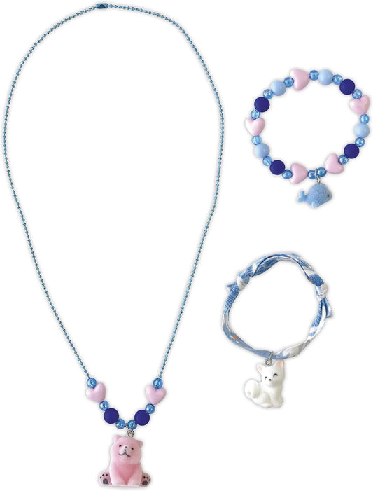 Janod - 3 Jewels to Create - Little Velvet Animals - 2 Bracelets + 1 Necklace - Creative Leisure Kit - Handmade Activity for Children - From 6 Years and Up - J09184