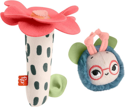 Brinquedos para Bebê Fisher-Price Planet Friends Shake ‘n Rattle Busy Bee, Conjunto de 2 Peças de Pelúcia Sensorial para Recém-Nascidos a partir de 3 Meses, HYR56