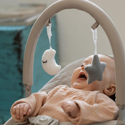 Nuby Musical Moves Baby Bouncer – 2 posições reclinadas | Música e vibração | Barra de brinquedos | Capa lavável à máquina | Adequado desde o nascimento até 9kg