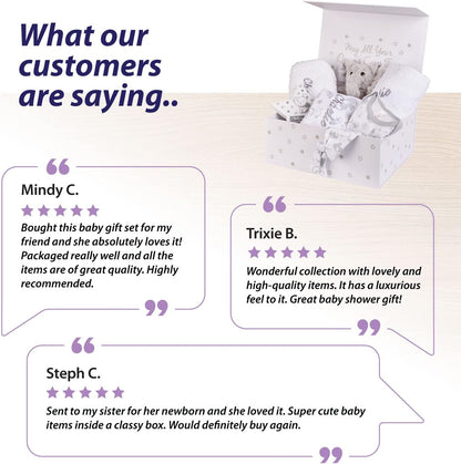 Baby Box Shop Conjunto de presentes personalizados para bebês Caixa de presente unissex, presentes para meninos e meninas, loja de caixas de bebê Conjunto de presentes unissex para bebês 7 itens essenciais para presentes de recém-nascidos
