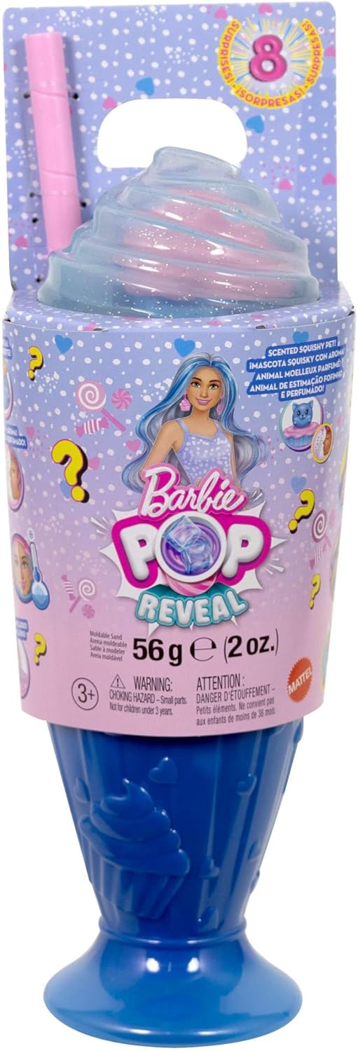 Barbie Pop Reveal Series - Boneca Fashion e Acessórios, Série Delícias, Tema Cupcake com Bichinho de Estimação, 8 Surpresas Incluindo Mudança de Cor, JFY61