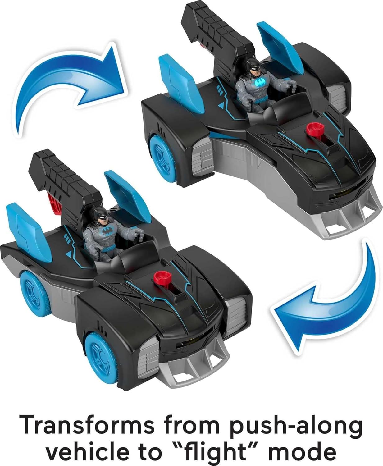 Fisher-Price Imaginext DC Super Friends Bat-Tech Batmóvel, veículo transformável de empurrar com figura do Batman que acende, para crianças de 3 a 8 anos - GWT24