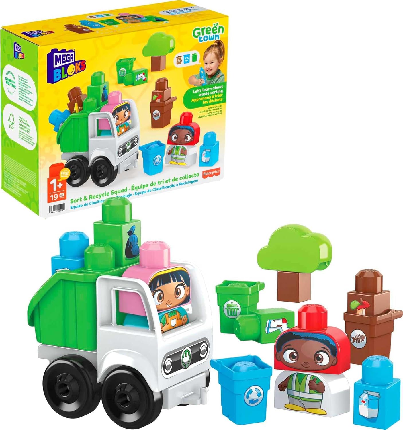 MEGA BLOKS Blocos de construção infantis Fisher-Price, classificação e reciclagem de cidade verde