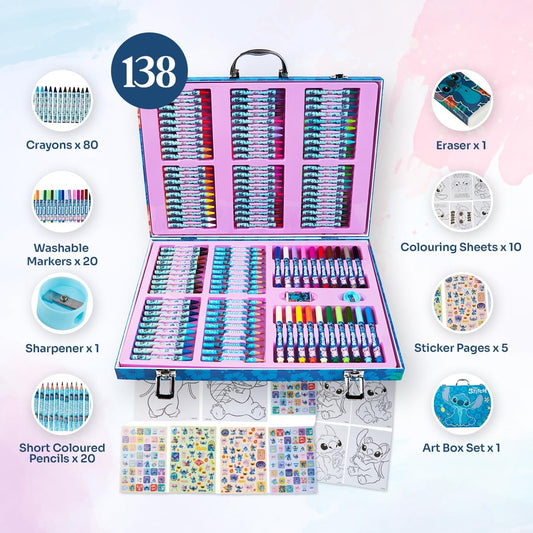 Disney Stitch Art Set para crianças 130+ peças Lápis de colorir Frozen Lápis de colorir Princesa Art Supplies Stitch Gifts (conjunto de vários pontos)
