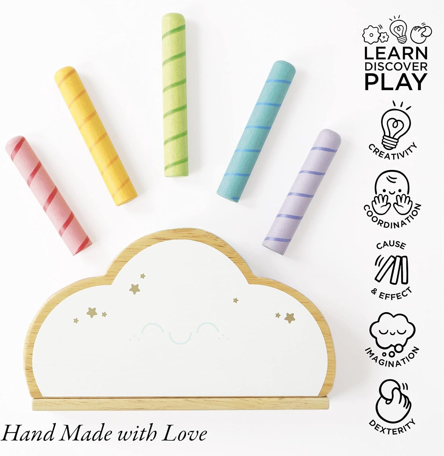 Le Toy Van Pl133 madeira educacional petilou arco-íris nuvem pop imprensa e liberação bebê sensorial montessori criança aprendizagem brinquedo-adequado para 18 + meses