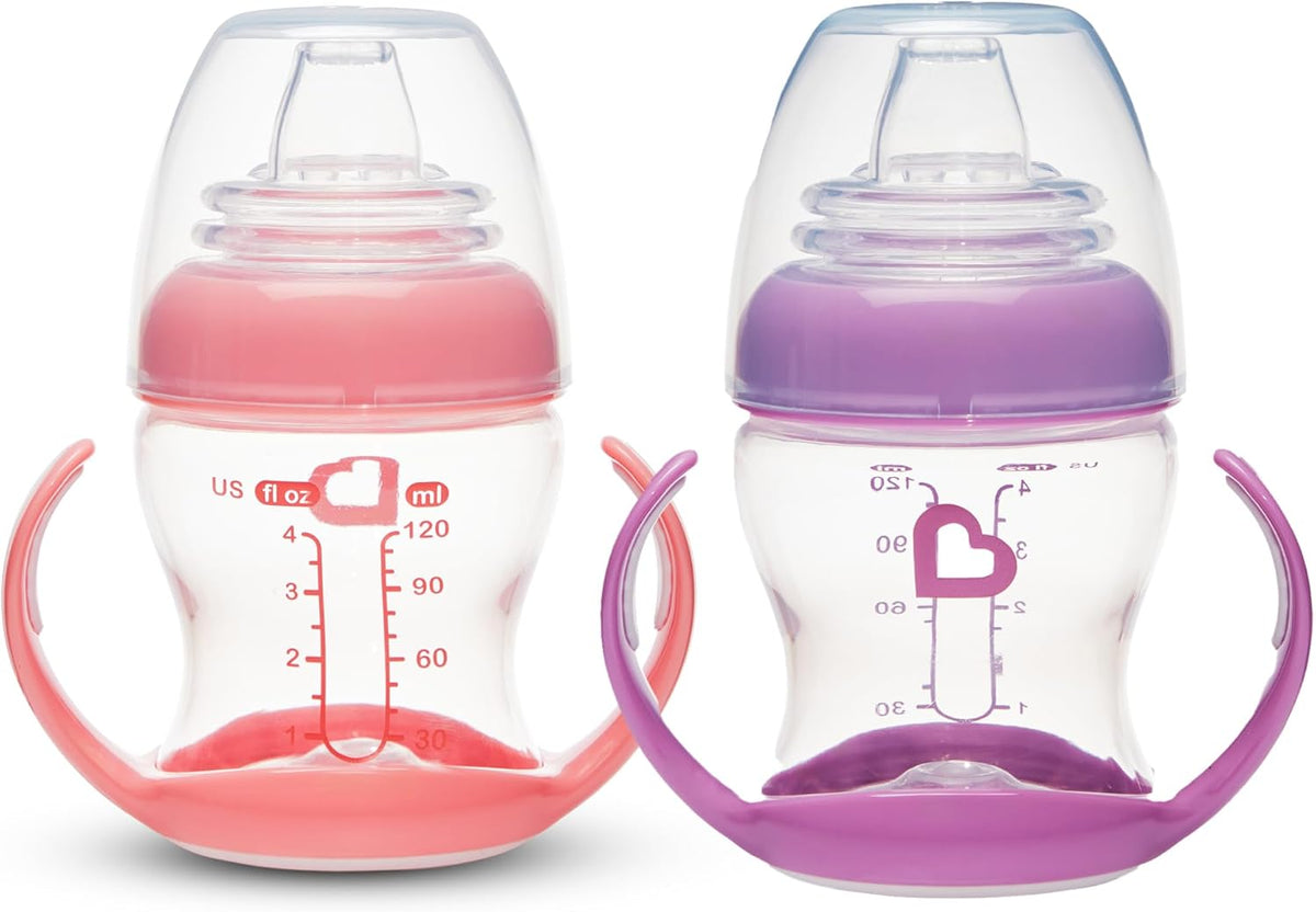 Munchkin Kit com 2 Copos de Transição Suave para Bebês | Garrafa Transparente | 118 ml | Rosa/Roxo