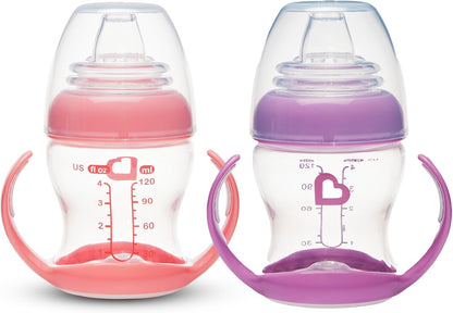 Munchkin Kit com 2 Copos de Transição Suave para Bebês | Garrafa Transparente | 118 ml | Rosa/Roxo