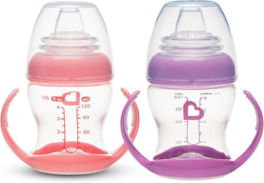 Munchkin Kit com 2 Copos de Transição Suave para Bebês | Garrafa Transparente | 118 ml | Rosa/Roxo
