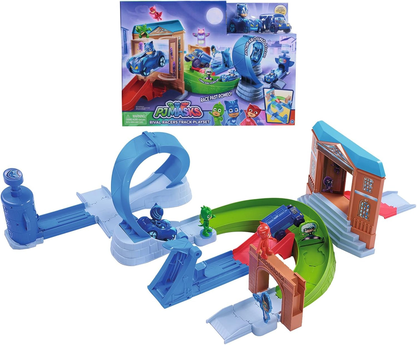 PJ Masks Pista de Corrida Rival Racers Simba 109402229 com Looping, incluindo Catboy e seu Cat-Carro, o Ônibus Ninja e 25 peças de pista.