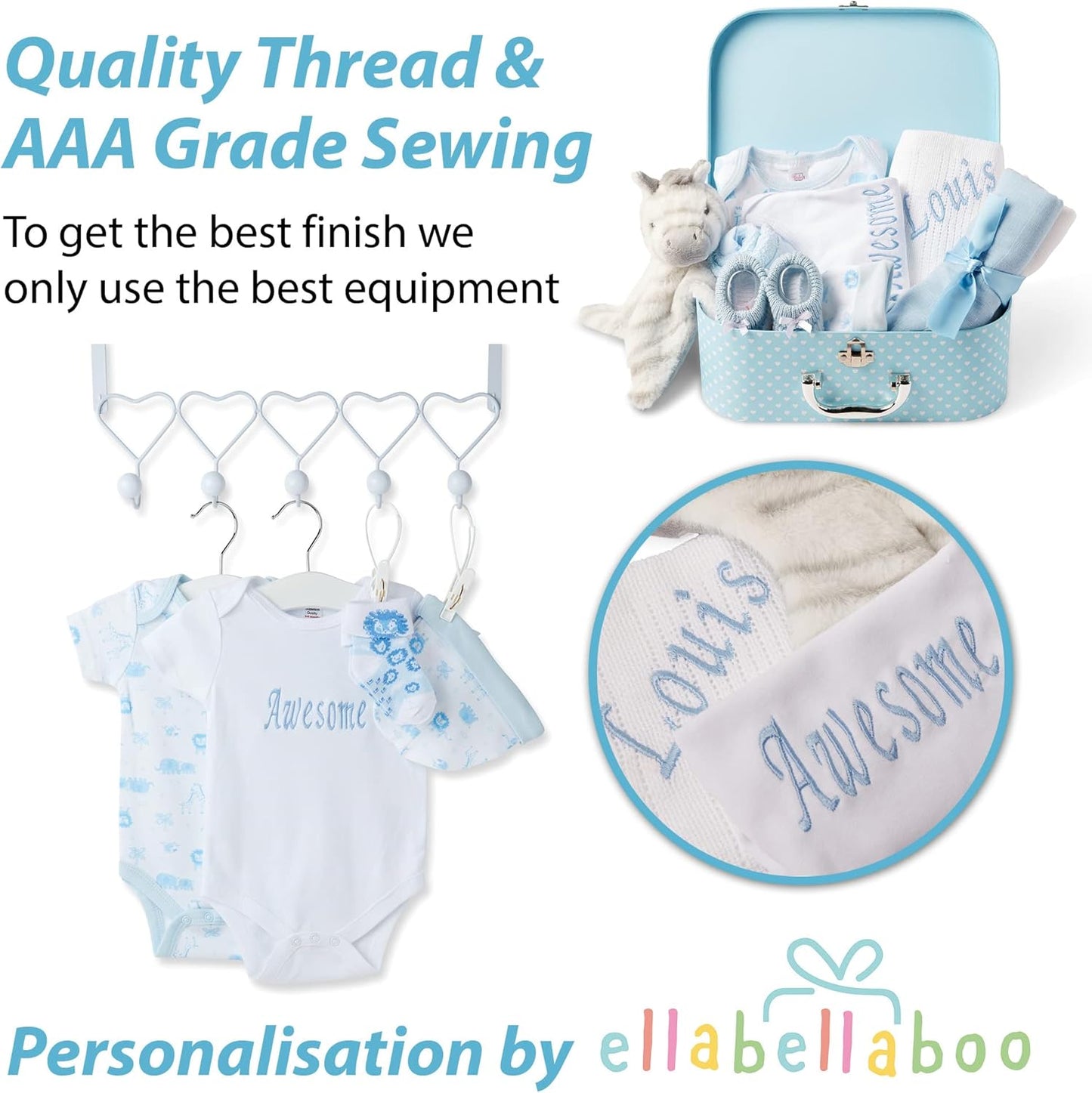 Ellabellaboo Loja Baby Box - Conjunto de presentes personalizados para bebês meninos Cesta para recém-nascidos - Presentes personalizados exclusivos, cesta para bebês com itens essenciais Ideia de presente neutra e para revelação do gênero