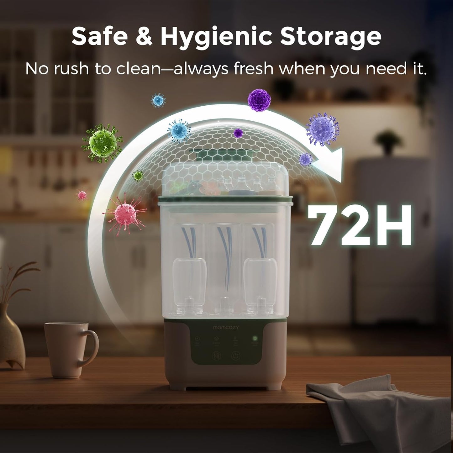 Momcozy Esterilizador e Secador de Mamadeiras, Design Modular Empilhável que Economiza Espaço, Capacidade para 6 Mamadeiras, Esterilizador Compacto 4 em 1 para Mamadeiras, Peças de Bomba de Leite Materno e Itens Essenciais