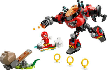 LEGO Sonic the Hedgehog Knuckles vs. Dr. Eggman Egg Crusher Mech - Conjunto de Construção com 2 Minifiguras, Anéis e Esmeraldas do Caos - Presente para Fãs de Videogames a partir de 8 Anos - 77005