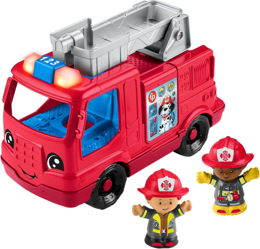 Fisher-Price Caminhão de Bombeiros Musical de Brinquedo Little People para Crianças a partir de 1 Ano, com 2 Figuras, Versão Multilíngue, HYR88
