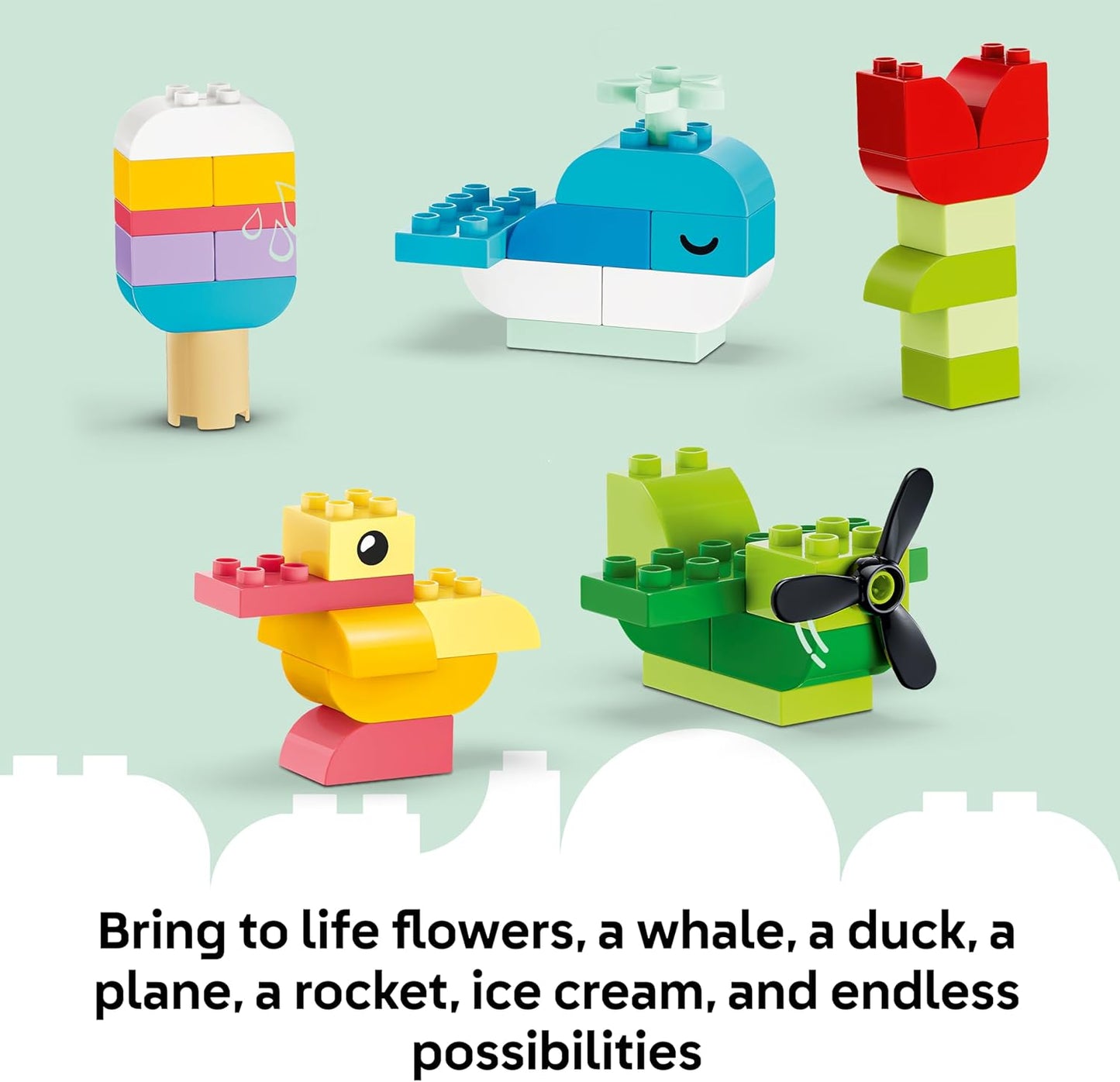 LEGO DUPLO Caixa Criativa Colorida - Brinquedo Educativo para Desenvolvimento da Coordenação Motora Fina em Crianças Pequenas - Inclui Peças com Números, Animais, Veículos e Comida de Brinquedo - Presente de Aniversário para Meninos e Meninas a partir