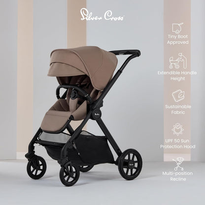 Silver Cross - Conjunto definitivo de carrinho Reef 2, alcofa dobrável para primeira cama, pacote de acessórios e assento e base para carro Dream i-Size - Sistema de viagem para conforto em todo o terreno - Recém-nascido a 4 anos (22 kg)