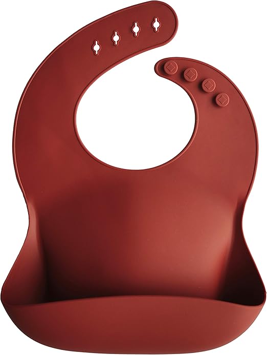 Mushie Babador de Silicone Baby | Babadores Impermeáveis com Ajuste Perfeito | Babadores Fáceis de Limpar para Alimentação do Bebê | 4 Tamanhos Ajustáveis com Bolsos Frontais Fundos | 100% Livre de BPA e Ftalatos