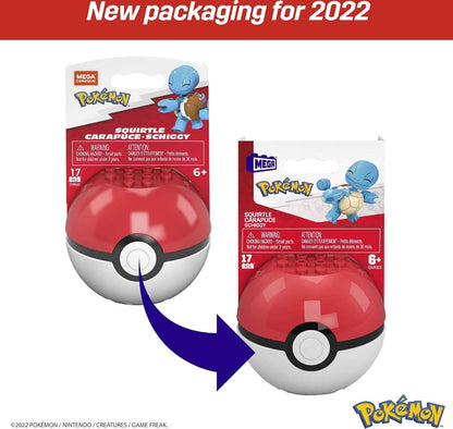 MEGA Conjunto de Montar Construx Pokémon Squirtle – Kit de 17 peças com expositor em formato de Poké Bola – Compatível com outros conjuntos MEGA Construx – Presente para crianças a partir de 6 anos