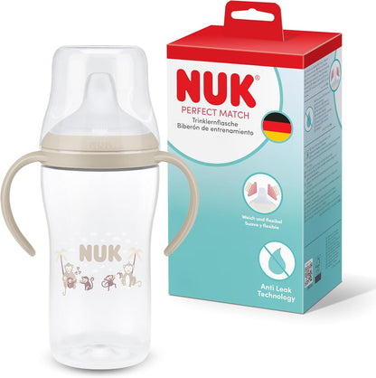 NUK Copo de Aprendizagem Perfect Match | 6+ meses | 260 ml | Copo com Bico Antivazamento para Crianças Pequenas | Alças Antiderrapantes | Macaco | 1 Unidade