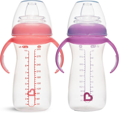 Munchkin Kit com 2 Copos de Transição Suave para Bebês | Garrafa Transparente | 296 ml | Rosa/Roxo