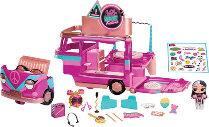 L.O.L. Surprise! Ônibus de Turnê do Festival de Música  – Conjunto 5 em 1 com Boneca Exclusiva, Acessórios Musicais e Móveis, Mais de 20 Itens Inclusos, Para Crianças a Partir de 4 Anos