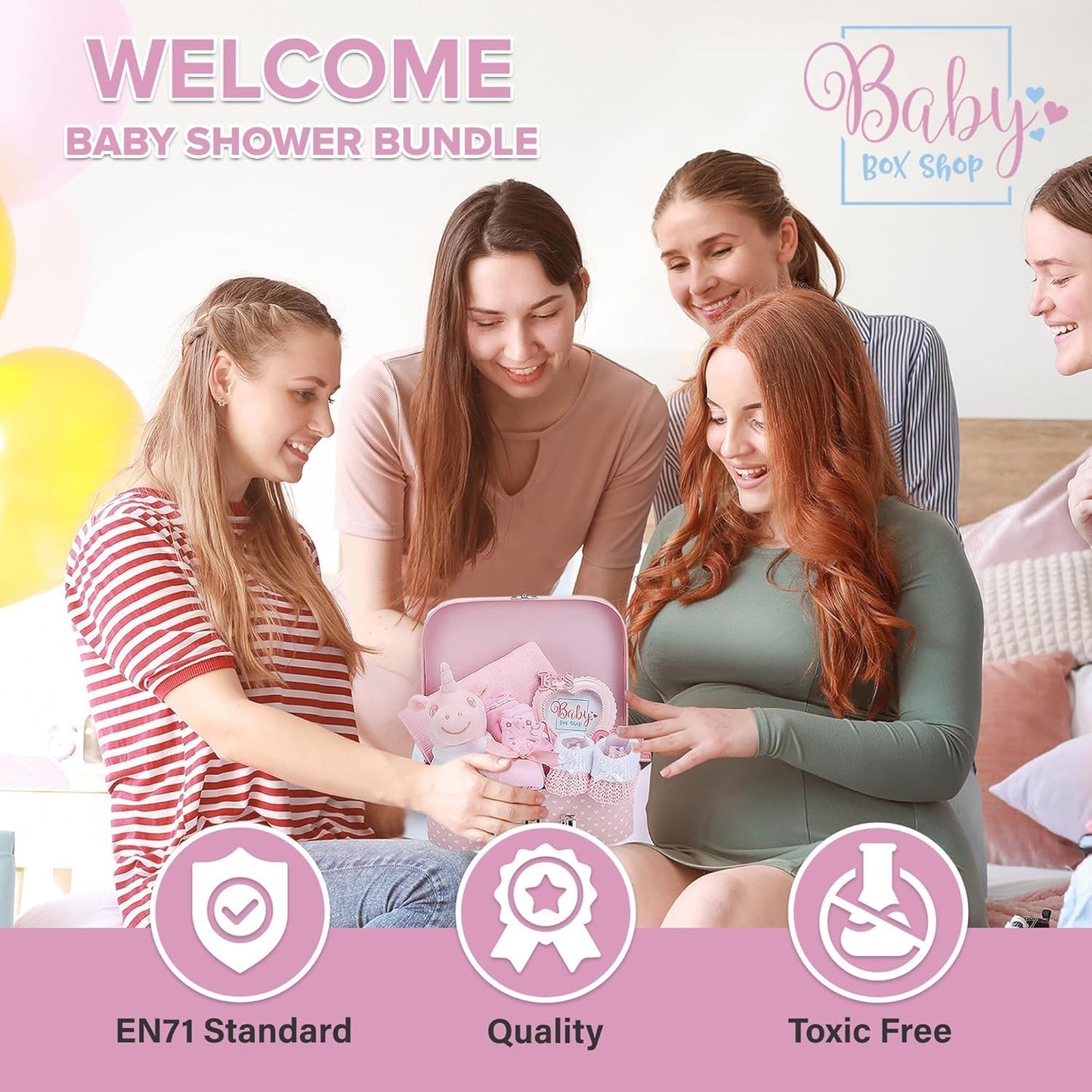 Baby Box Shop - Conjunto de presente para recém-nascidos - Cesta premium com chocalho para cachorro, porta-retratos, tecido de musselina, chá de bebê para recém-nascidos