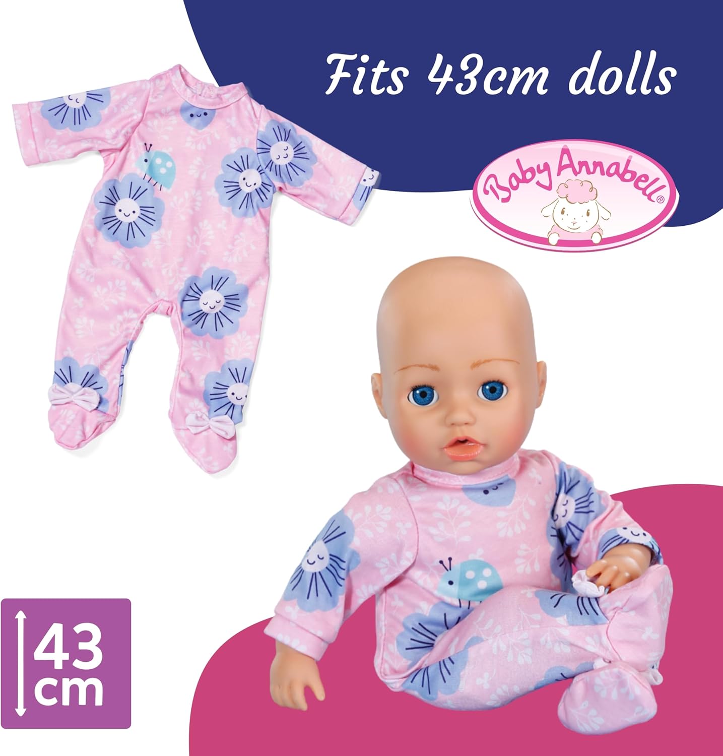 Baby Annabell Macacão rosa - Tecido macio com estampa floral - Serve em qualquer boneca Baby Annabell e BABY born de 43 cm - Indicado para crianças a partir de 3 anos