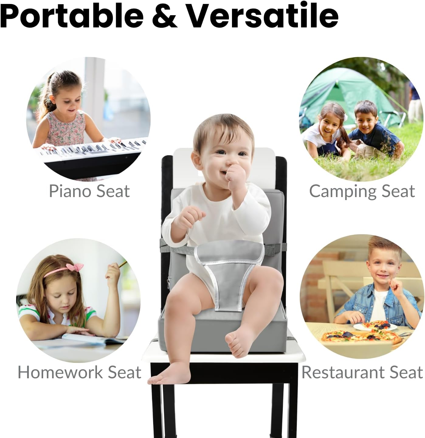 PandaEar Cadeira elevatória infantil para mesa de jantar, cadeira alta portátil, cadeira elevatória de mesa para crianças, almofada elevatória de viagem com encosto e cinto de segurança ajustável para crianças.