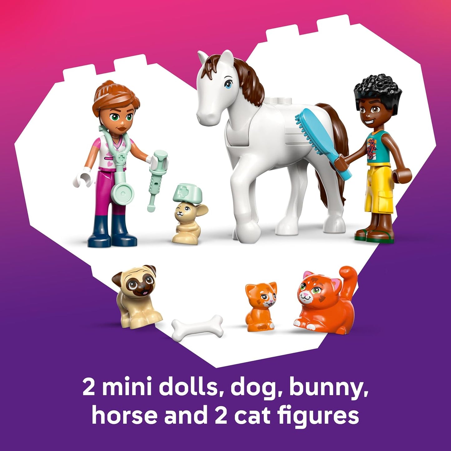 LEGO Clínica Veterinária Friends - Brinquedo Educativo com Estábulo para Cavalos, 2 Mini Bonecas, Figuras de Cachorro, Coelho e Gato, além de Acessórios - Presente de Aniversário para Meninas a partir de 4 Anos - 42696
