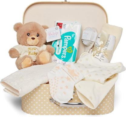 Baby Box Shop - Cesta de presentes para recém-nascidos, ursinho de pelúcia, itens essenciais e caixa de lembranças - presente ideal para chá de bebê e batizado