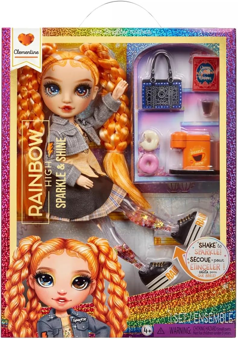 Rainbow High Sparkle - Clementine (Laranja) - Boneca Fashion de 28 cm com Glitter Líquido nas Pernas, Agite para Ver o Glitter, Para Crianças de 4 a 12 Anos