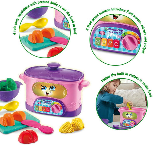 LeapFrog Choppin' Fun Learning Pot, rosa, brinquedo de cozinha Roleplay para crianças, brinquedo de aprendizagem interativo para brincar de fingir com nomes de alimentos, receitas e cores, presente por mais de 12 meses