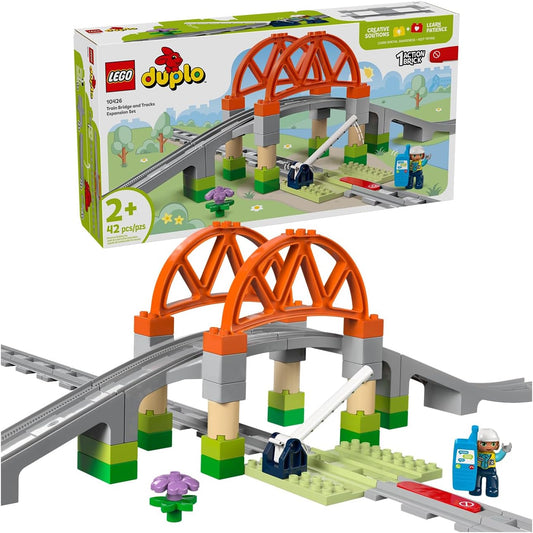 LEGO Conjunto de expansão de trilhos e pontes de trem DUPLO, brinquedo de aprendizagem educacional para crianças de 2 anos ou mais, meninos e meninas, conjunto criativo de construção e reconstrução desenvolve habilidades motoras finas