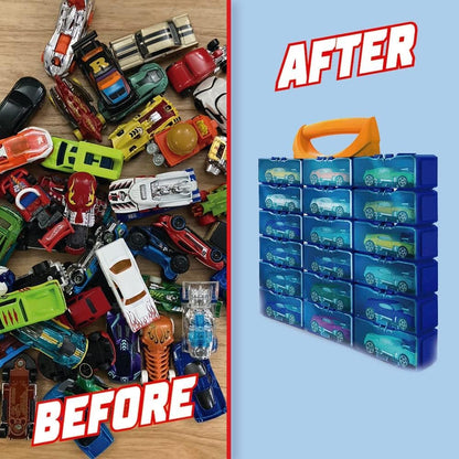Hot Wheels Estojo para carrinhos Multibrick | Armazena até 28 carrinhos | Conecta-se às pistas | Brinque e construa, multicolorido (HWCC8C) - Inclui alça para transporte