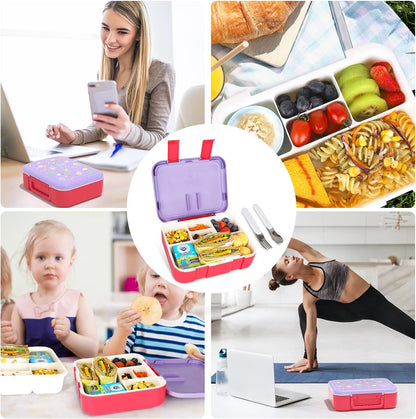 Lehoo Castle Lancheira infantil Bento, lancheira com 5 compartimentos, recipientes de almoço de 1,25L com pote de molho, colher e garfo para meninos e meninas, escola, à prova de vazamentos, sem BPA (dinossauro)