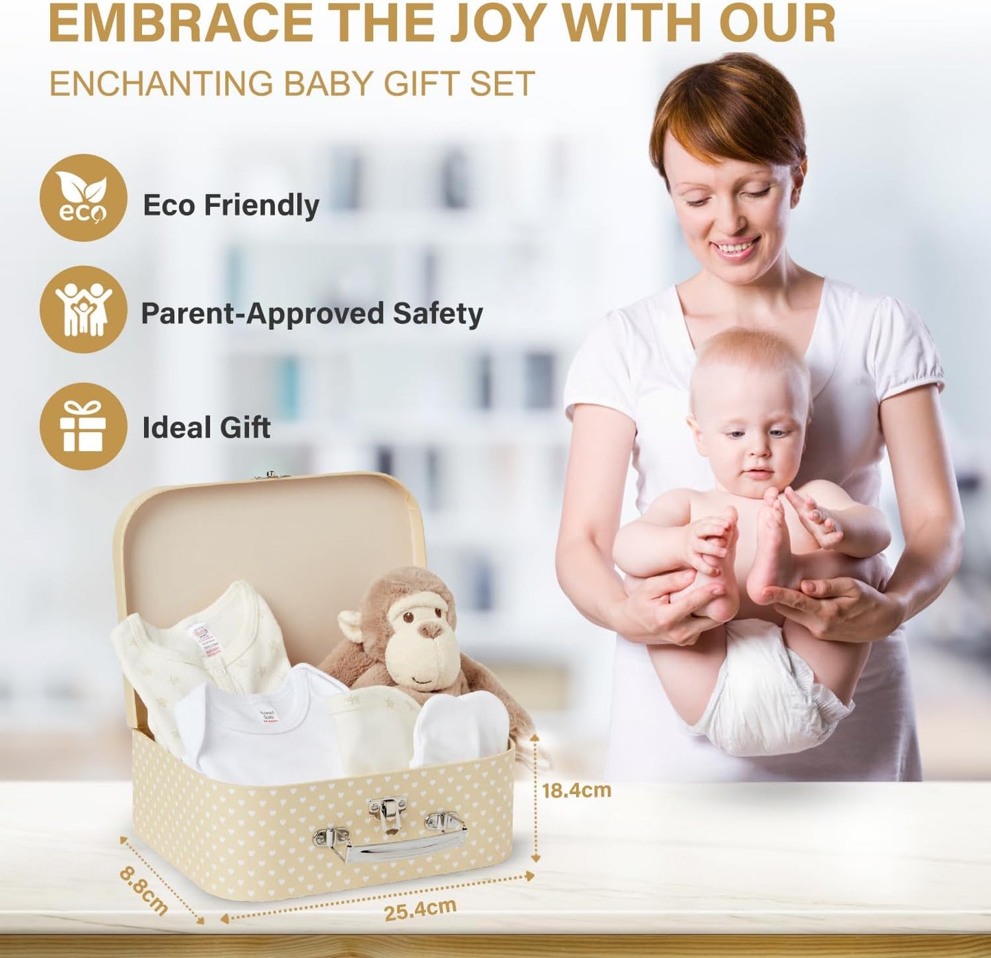 Baby Box Shop - Conjunto de presente para recém-nascidos - Cesta premium com chocalho para cachorro, porta-retratos, tecido de musselina, chá de bebê para recém-nascidos