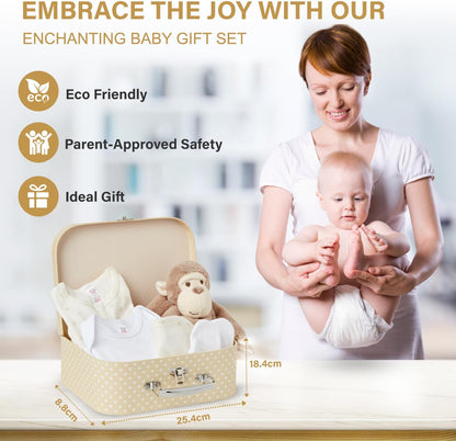Baby Box Shop - Conjunto de presente para recém-nascidos - Cesta premium com chocalho para cachorro, porta-retratos, tecido de musselina, chá de bebê para recém-nascidos