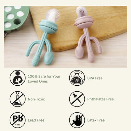 PandaEar Conjunto com 2 Bandejas Congeladoras para Comida de Bebê e 3 Alimentadores de Frutas com Chupeta, Alimentador de Frutas com Chupeta, Forma de Gelo para Mordedor, Brinquedo de Silicone para Dentição em Formato de Cacto,