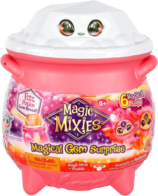 Magic Mixies Magic Gem Surprise Fire Cauldron: revela un mixie de peluche no electrónico y un anillo mágico con un caldero burbujeante emergente que revela