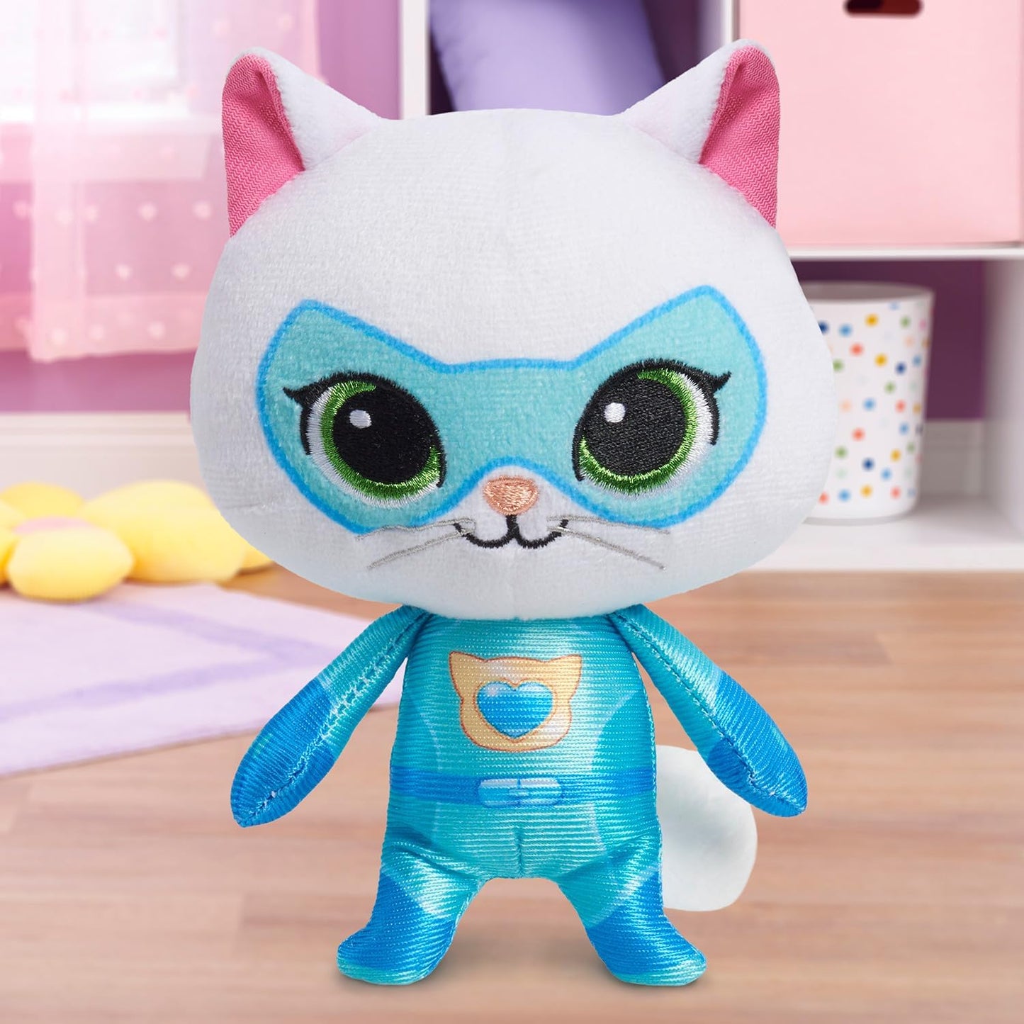 Just Play Disney Junior SuperKitties Pelúcia Pequena de 16,5 cm, Bitsy, Gatinha, Brinquedo Infantil para Crianças a partir de 2 Anos